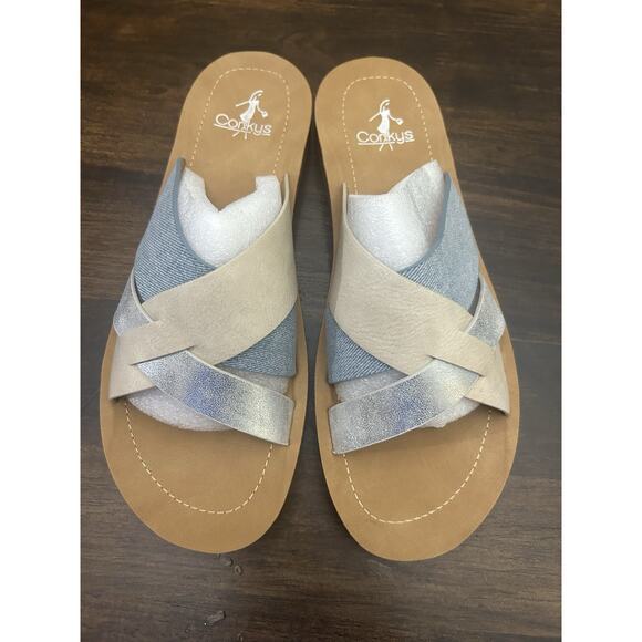 Corkys Sandals with Crossover Straps Size 9 New - Picture 1 of 4